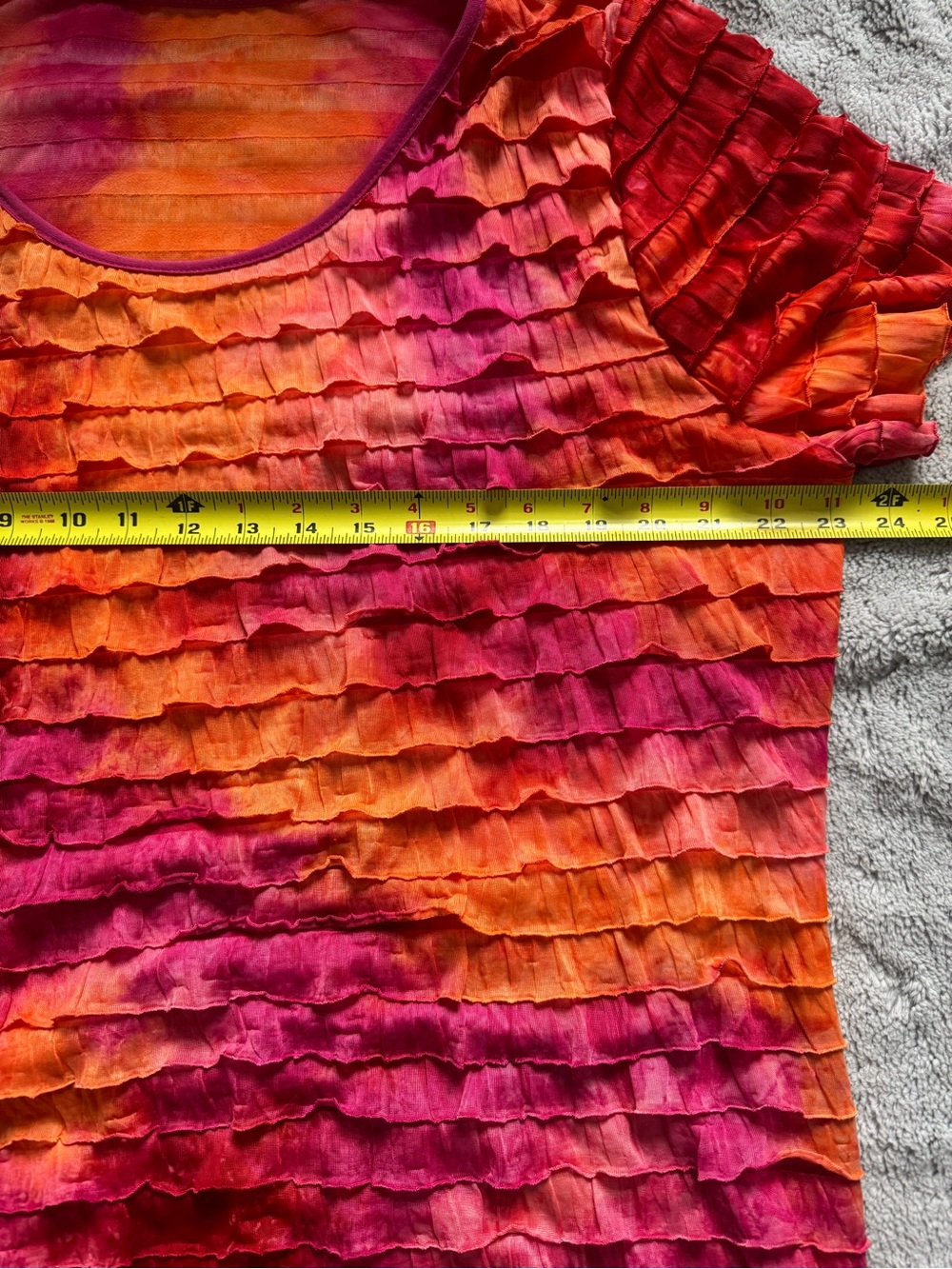 Ruffle Layered Blouse Pink Orange Ombre Boho Short Sleeve Top Womens Large - Picture 6 of 10